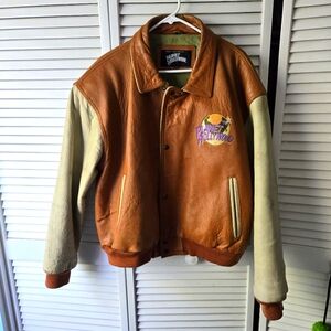 Used Planet Hollywood mens XL leather varsity jacket